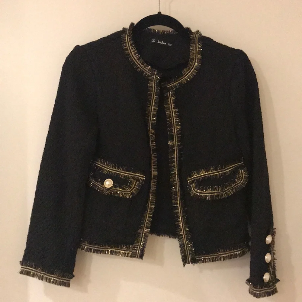 Button Embellished Fringe Trim Blazer & Shorts Set - Picture 8 of 8